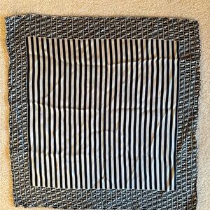 Fendi Silk Scarf Zucca Monogram Black Gray Striped Made in Italy
